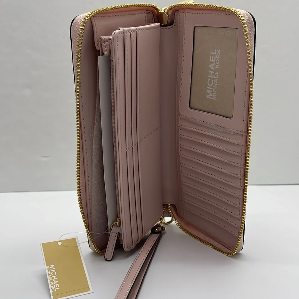 MICHAEL KORS Jet Set Travel Lg Signature Logo Continental Wristlet Phone Holder